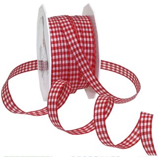 Zierband Karo - 10 mm x 20 m, rot/weiß, 1 St.