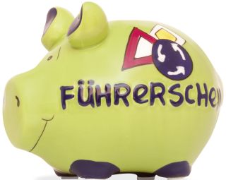 Spardose Schwein "Führerschein" - Keramik, klein, 3 St.