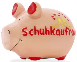 Spardose Schwein "Schuhkaufrausch" - Keramik, klein, 3 St.