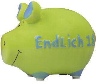 Spardose Schwein "Endlich 18" - Keramik, klein, 3 St.