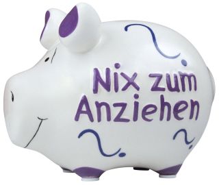 Spardose Schwein "nix zum anziehen" - Keramik, klein, 3 St.