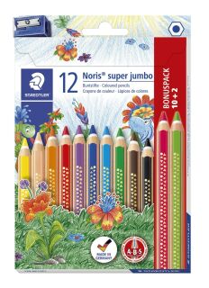 Farbstifte Bonuspack Noris® super jumbo - 4 mm, dreikant, Kartonetui, 10+2 Farben + Spitzer, 1 St.