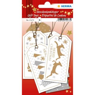 Geschenkanhänger Weihnachten "Merry Christmas" - 8 x 4 cm, 6 Stück, weiß, 10 St.