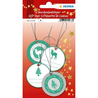 Geschenkanhänger Weihnachten - 3D, Ø 5 cm, 4 Stück, grün silber, 10 St.