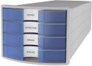 Schubladenbox IMPULS - A4/C4, 4 geschlossene Schubladen, lichtgrau/transluzent-blau, 1 St.