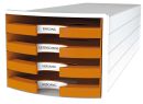 Schubladenbox IMPULS - A4/C4, 4 offene Schubladen, weiß/orange, 1 St.