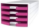 Schubladenbox IMPULS - A4/C4, 4 offene Schubladen, weiß/pink, 1 St.