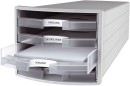 Schubladenbox IMPULS - A4/C4, 4 offene Schubladen, lichtgrau/transluzent-klar, 1 St.