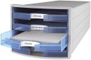 Schubladenbox IMPULS - A4/C4, 4 offene Schubladen, lichtgrau/transluzent-blau, 1 St.