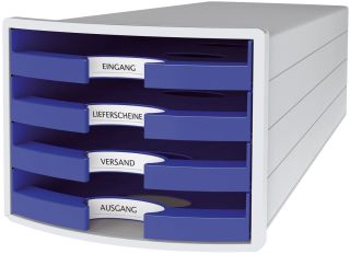 Schubladenbox IMPULS - A4/C4, 4 offene Schubladen, lichtgrau/blau, 1 St.
