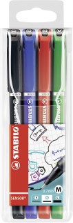 Fineliner mit gefederter Spitze - SENSOR M - medium - 4er Pack - schwarz, blau, rot, grün, 1 St.