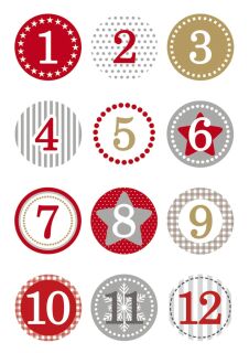 15254 Sticker DECOR Adventskalendersticker 1-24 - rot, Ø 2 cm, 10 St.