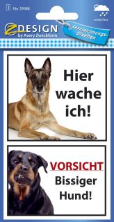 59388 Warnetikett Hier Wache ich! / Vorsicht Bissiger Hund - wetterfest, sortiert, 10 St.