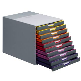 DURABLE Schubladenbox VARICOLOR®  dunkelgrau mit bunten Farblinien 761027, DIN A4 mit 10 Schubladen, 1 St.