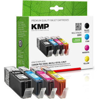 KMP C89V  schwarz, cyan, magenta, gelb Druckerpatronen kompatibel zu Canon PGI-550 XL BK, CLI-551 XL C/M/Y, 4er-Set