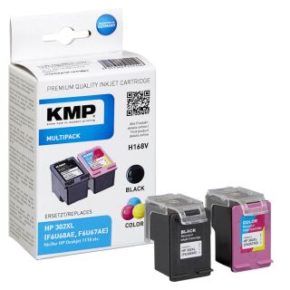 KMP H168V schwarz, color Druckerpatronen kompatibel zu HP 302XL (F6U68AE/F6U67AE), 2er-Set