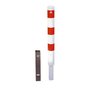 Absperrpfosten aus Stahlrohr Ø 108 mm, herausnehmbar mit Dreikantverschluss Pulverbeschichtet, mit Leuchtstreifen