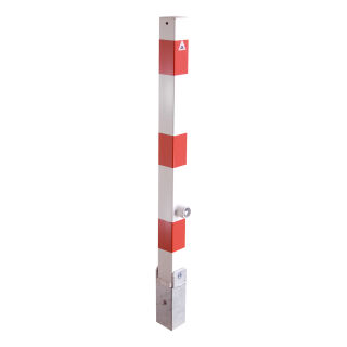 Absperrpfosten aus Vierkant-Stahlrohr 70x70 mm, umlegbar mit Profilzylinderschloss, zum Einbetonieren ohne Lackierung