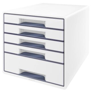 LEITZ Schubladenbox WOW Cube  perlweiß/grau 52142001, DIN A4 mit 5 Schubladen, 1 St.