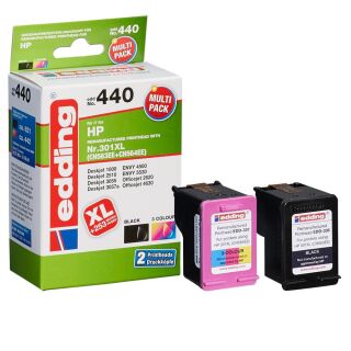 edding EDD-440 schwarz, color Druckerpatronen kompatibel zu HP 301XL (CH563EE/CH564EE), 2er-Set