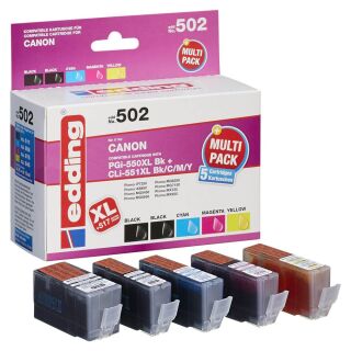 edding EDD-502 schwarz, cyan, magenta, gelb Druckerpatronen kompatibel zu Canon PGI-550 XL BK, CLI-551 XL BK/C/M/Y, 5er-Set