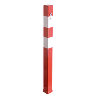 Absperrpfosten aus Vierkant-Stahlrohr 70x70 mm, umlegbar mit Dreikantverschluss 8mm, zum Einbetonieren ohne Lackierung