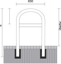 Rundbügel aus Stahlrohr Ø 48 mm, Höhe 1200 mm, Breite 650 mm, mit Querstrebe ohne Lackierung