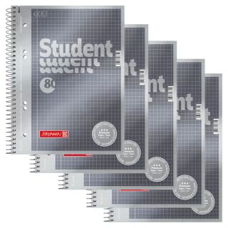 BRUNNEN Collegeblöcke Student Premium Kleinformat kariert DIN A5 Innenrand, 5 Blöcke