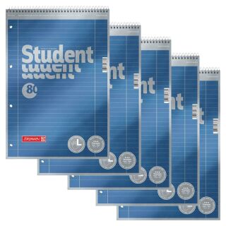 BRUNNEN Collegeblöcke Student Premium Lineatur 27 liniert DIN A4 Innen- und Außenrand, 5 Blöcke