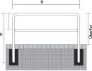 Abweisebügel aus Stahlrundrohr Ø 60 mm, Höhe 1200 mm, mit Querstrebe, zum Einbetonieren, ohne Lackierung, 1200 mm breit