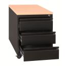 Gürkan Rollcontainer schwarz, buche 3 Auszüge 46,0 x 60,0 x 62,0 cm