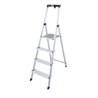 KRAUSE Stehleiter einseitig MONTO Safety silber 4 Stufen, H: 160,0 cm