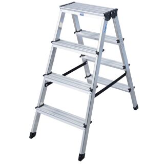 KRAUSE Stehleiter beidseitig MONTO Dopplo silber 2x 4 Stufen, H: 95,0 cm