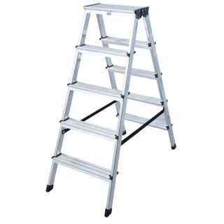 KRAUSE Stehleiter beidseitig MONTO Dopplo silber 2x 5 Stufen, H: 118 cm