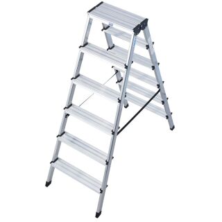 KRAUSE Stehleiter beidseitig MONTO Dopplo silber 2x 6 Stufen, H: 141,0 cm
