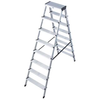 KRAUSE Stehleiter beidseitig MONTO Dopplo silber 2x 8 Stufen, H: 187,0 cm