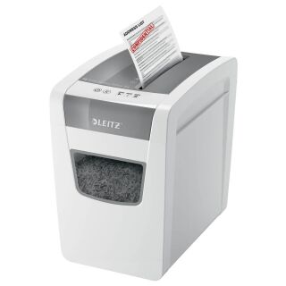 LEITZ IQ Home Office Slim Aktenvernichter mit Partikelschnitt P-4, 4 x 28 mm, bis 10 Blatt, weiß