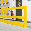Unterfahrschutz-Winkel aus Stahl,<br>für Rammschutz-Geländer,<br>BxHxT 880x200x100 mm,  WS 4mm,<br>gelb kunststoff-beschichtet, z. Aufdüb.
