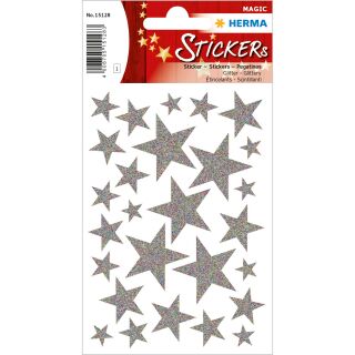 15128 Sticker MAGIC Sterne - silber, glittery, 10 St.