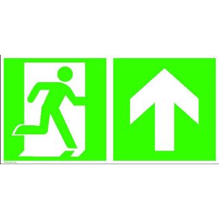 "SafetyMarking® Rettungszeichen-Aufkleber ""Notausgang rechts mit Zusatzzeichen: Richtungsangabe aufwärts bzw. geradeaus"" rechteckig 30,0 x 15,0 cm, 1 St."
