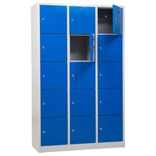 Gürkan Schließfachschrank lichtgrau, enzianblau 106976, 15 Schließfächer 119,0 x 45,0 x 190,0 cm