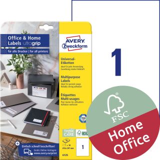 6125 Universal-Etiketten ultragrip - 210 x 297 mm, weiß, 10 Etiketten, permanent, 1 St.