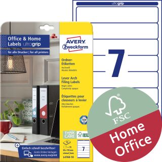 L4760-10 Home Office Ordnerrücken-Etiketten - schmal/kurz, 38x192 mm, weiß, 70 Etiketten, 1 St.