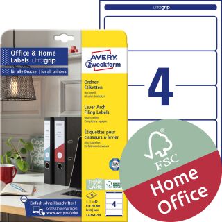 L4761-10 Home Office Ordnerrücken-Etikett - kurz/breit, 61 x 192 mm,weiß, 40 Stück, 1 St.