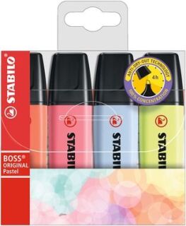 Textmarker - BOSS ORIGINAL Pastel - 4er Pack - Korallrot, Kirschblütenrosa, Wolkenblau, Prise von Limette, 1 St.