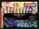 Buntstift, Wasserfarbe & Wachsmalkreide - woody 3 in 1 - ARTY - 10er Pack - mit 10 verschiedenen Farben und Spitzer, 1 St.