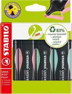 Umweltfreundlicher Textmarker - GREEN BOSS Pastel - 4er Pack - Hauch von Minzgrün, rosiges Rouge, zartes Türkis und Schimmer von Lila , 1 St.
