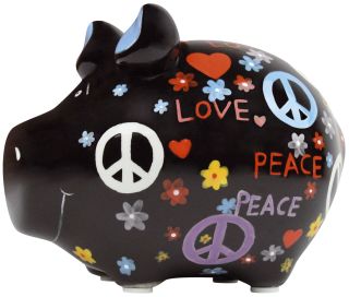 Spardose Schwein "Love and Peace" - Keramik, klein, 3 St.