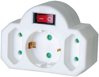 Adapter-Schutzkontakt - 3-fach, weiß, Euro-Steckdose Schalter und Kinderschutz, Blister, 1 St.