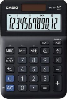 Tischrechner MS-20F - Solar-/Batteriebetrieb, 12-stellig, LC-Display, schwarz, 1 St.